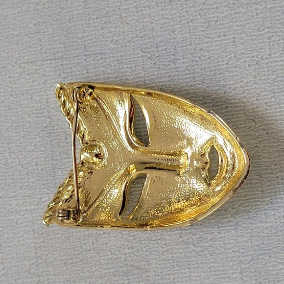 Gold-Toned Mask Face Brooch Pin - Picture 2 of 3